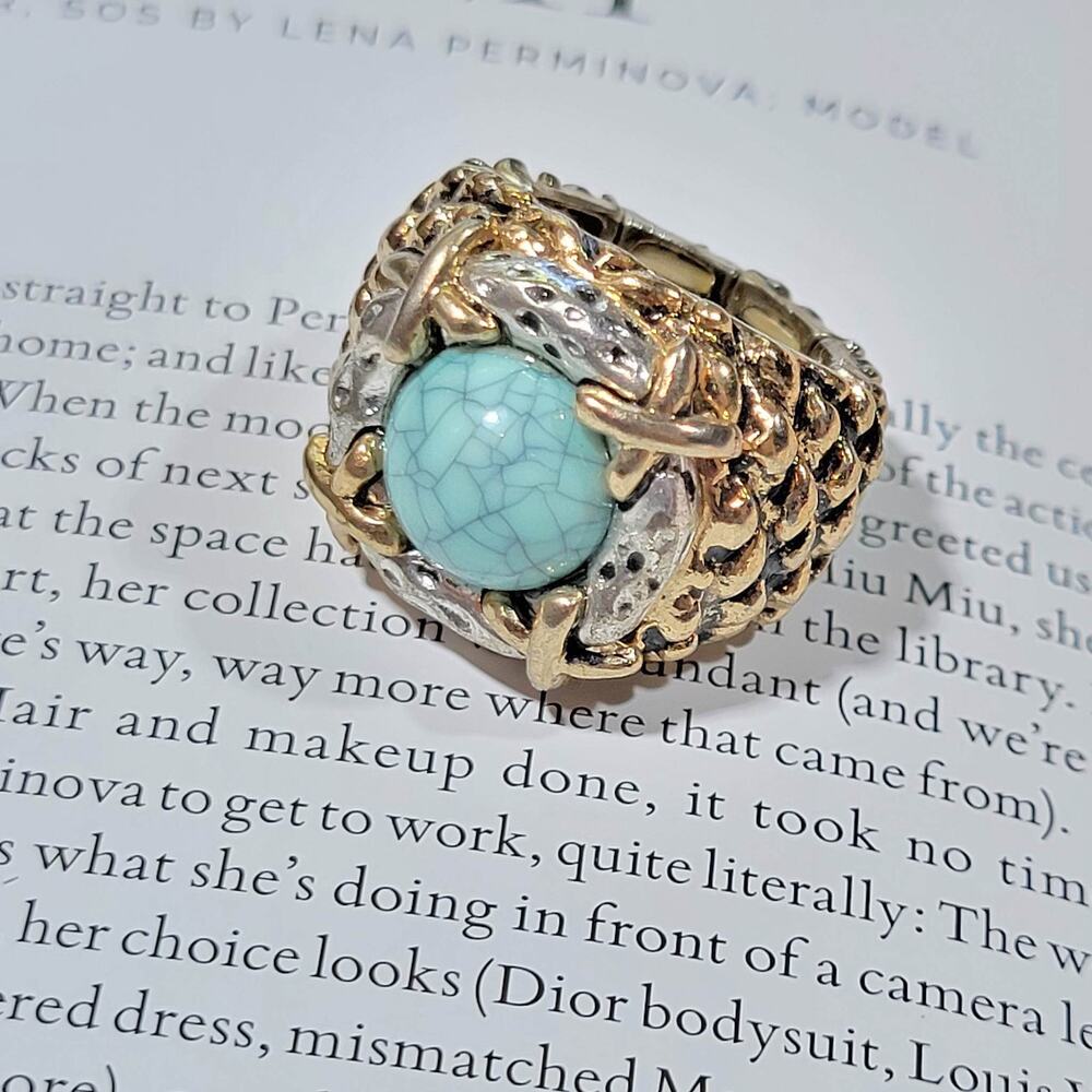 Hammered Blue Stone Chunky Adjustable Stretchy  Fashion Ring New